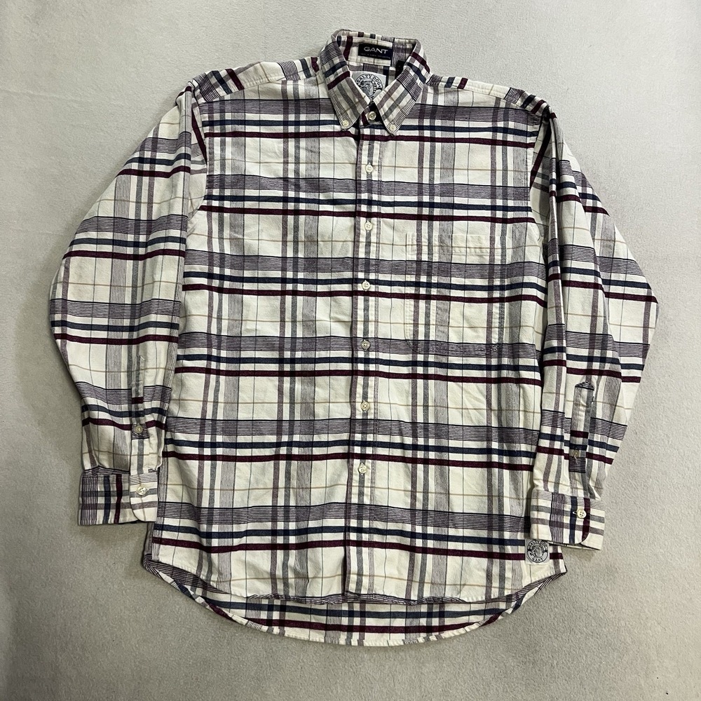 VTG Gant Salty Dog Shirt Men's Size Medium Plaid Button Down Flannel Long Sleeve